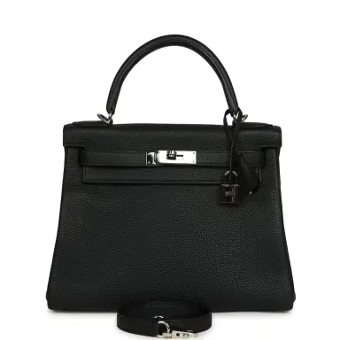 HERMÈS Pre-owned Hermes Kelly Retourne 28 Black Togo Palladium Hardware | Thumbnail 1