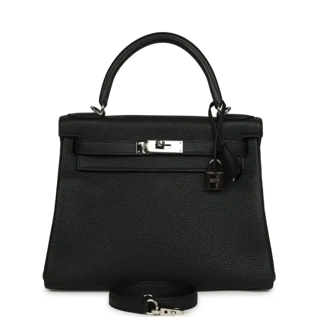 hermes Pre-owned Hermes Kelly Retourne 28 Black Togo Palladium Hardware
