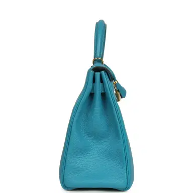 HERMÈS Pre-owned Hermes Kelly Retourne 32 Turquoise Clemence Gold Hardware | Thumbnail 3 HERMÈS Pre-owned Hermes Kelly Retourne 32 Turquoise Clemence Gold Hardware | Thumbnail 3