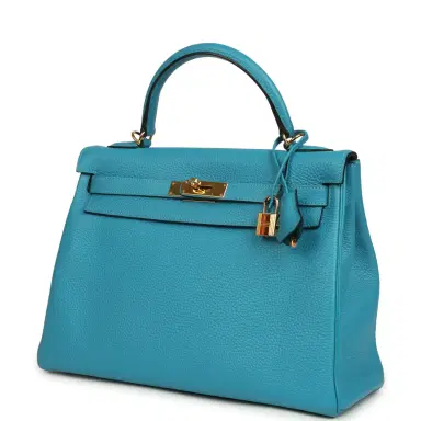 HERMÈS Pre-owned Hermes Kelly Retourne 32 Turquoise Clemence Gold Hardware | Thumbnail 5 HERMÈS Pre-owned Hermes Kelly Retourne 32 Turquoise Clemence Gold Hardware | Thumbnail 5