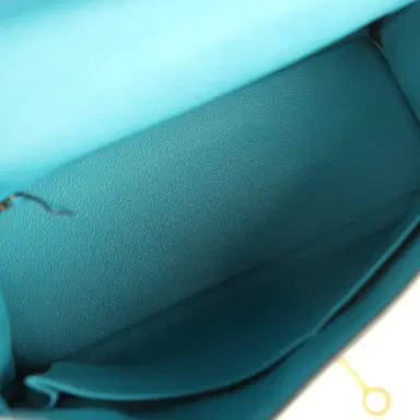 HERMÈS Pre-owned Hermes Kelly Retourne 32 Turquoise Clemence Gold Hardware | Thumbnail 8 HERMÈS Pre-owned Hermes Kelly Retourne 32 Turquoise Clemence Gold Hardware | Thumbnail 8