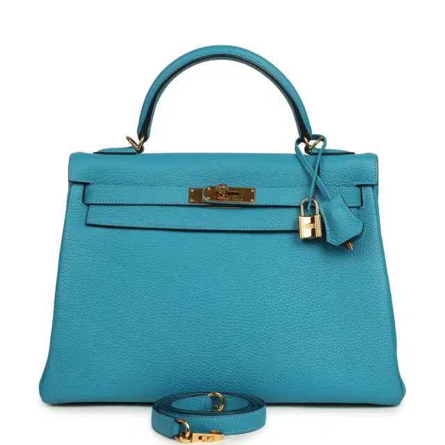 hermes Pre-owned Hermes Kelly Retourne 32 Turquoise Clemence Gold Hardware