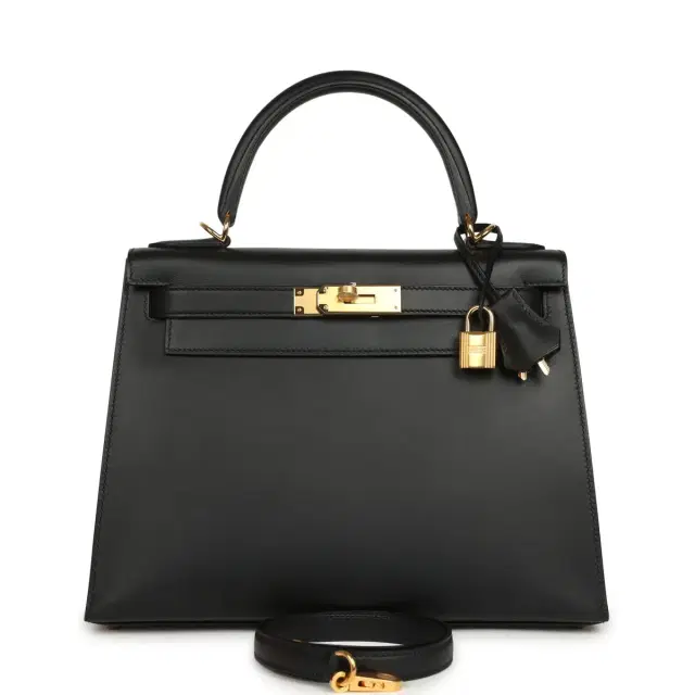hermes Pre-owned Hermes Kelly Sellier 28 Black Sombrero Gold Hardware