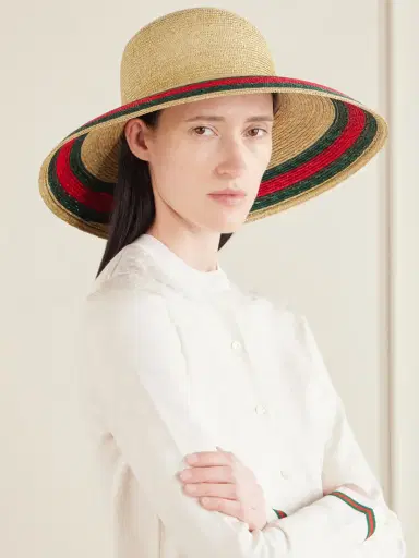 Gucci Beverlie Striped Straw Hat | Thumbnail 2