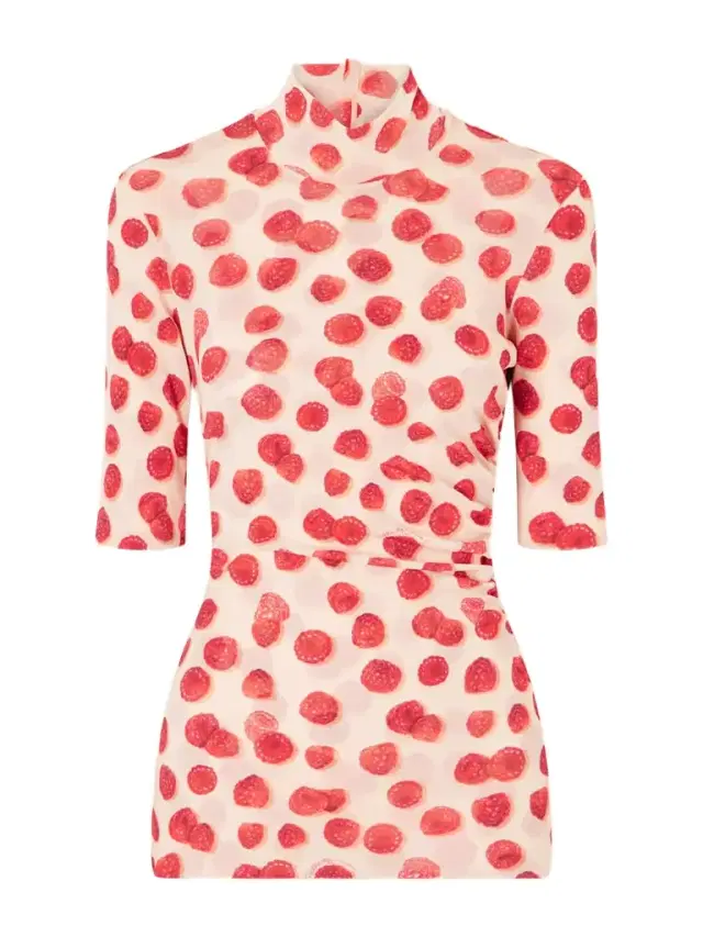 Stella McCartney Gathered Printed Mesh T-shirt