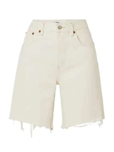 RE/DONE 90s Comfort Frayed Organic Recycled-denim Shorts | Thumbnail 1 RE/DONE 90s Comfort Frayed Organic Recycled-denim Shorts | Thumbnail 1