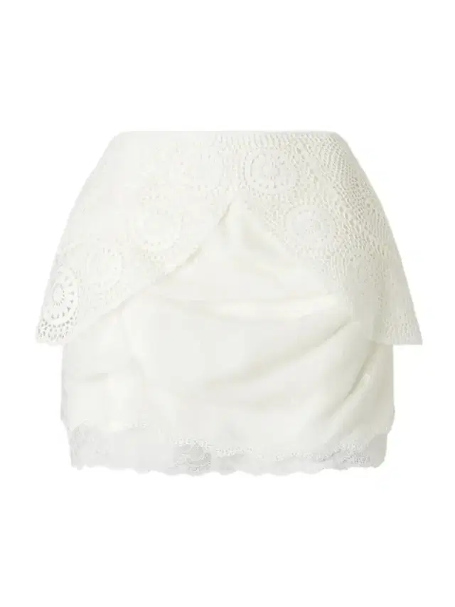Lace-trimmed Embroidered Satin Mini Skirt