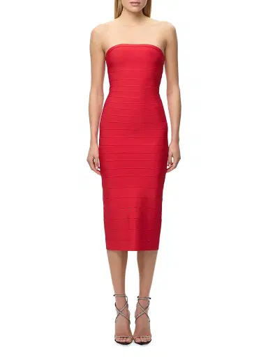 Hervé Léger Women's Cassidy Bandage Strapless Midi-Dress - Chili - Size XXS | Thumbnail 3 Hervé Léger Women's Cassidy Bandage Strapless Midi-Dress - Chili - Size XXS | Thumbnail 3