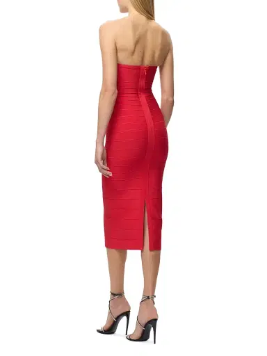 Hervé Léger Women's Cassidy Bandage Strapless Midi-Dress - Chili - Size XXS | Thumbnail 5 Hervé Léger Women's Cassidy Bandage Strapless Midi-Dress - Chili - Size XXS | Thumbnail 5