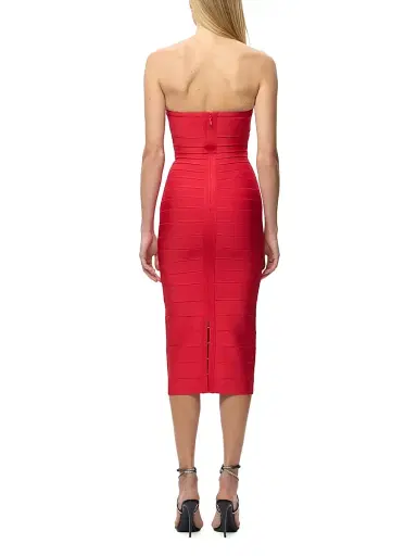 Hervé Léger Women's Cassidy Bandage Strapless Midi-Dress - Chili - Size XXS | Thumbnail 6 Hervé Léger Women's Cassidy Bandage Strapless Midi-Dress - Chili - Size XXS | Thumbnail 6