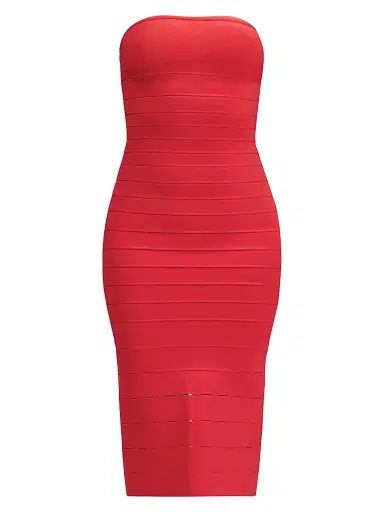 Hervé Léger Women's Cassidy Bandage Strapless Midi-Dress - Chili - Size XXS | Thumbnail 1 Hervé Léger Women's Cassidy Bandage Strapless Midi-Dress - Chili - Size XXS | Thumbnail 1