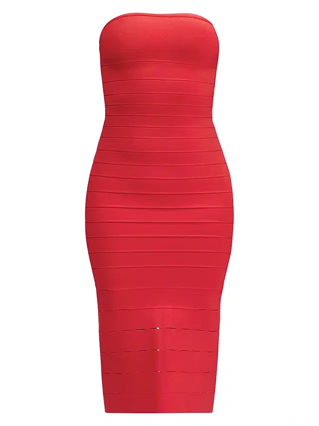 Hervé Léger Women's Cassidy Bandage Strapless Midi-Dress - Chili