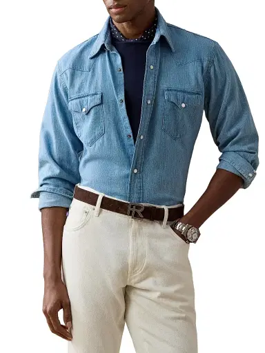Ralph Lauren Purple Label Men's Japanese Denim Western Shirt - Heritage Light Indigo - Size Small | Thumbnail 3 Ralph Lauren Purple Label Men's Japanese Denim Western Shirt - Heritage Light Indigo - Size Small | Thumbnail 3