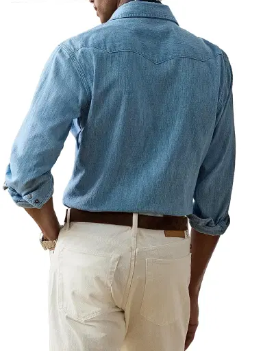 Ralph Lauren Purple Label Men's Japanese Denim Western Shirt - Heritage Light Indigo - Size Small | Thumbnail 4 Ralph Lauren Purple Label Men's Japanese Denim Western Shirt - Heritage Light Indigo - Size Small | Thumbnail 4