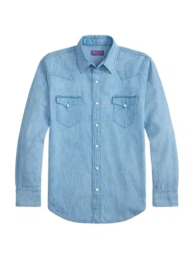 Ralph Lauren Purple Label Men's Japanese Denim Western Shirt - Heritage Light Indigo - Size Small | Thumbnail 1 Ralph Lauren Purple Label Men's Japanese Denim Western Shirt - Heritage Light Indigo - Size Small | Thumbnail 1