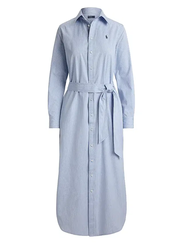 Polo Ralph Lauren Women's Striped Woven Cotton Shirtdress - Medium Blue White
