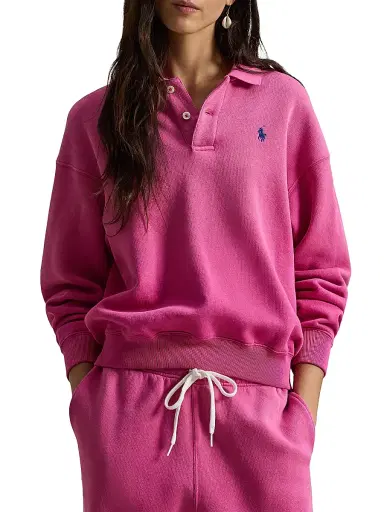 Polo Ralph Lauren Women's Cotton-Blend Fleece Polo Sweatshirt - Accent Pink | Thumbnail 3