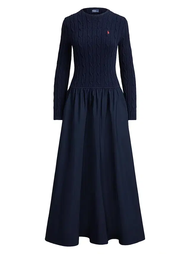 Polo Ralph Lauren Women's Cable Bodice Drop Waist Maxi Shirtdress - Hunter Navy