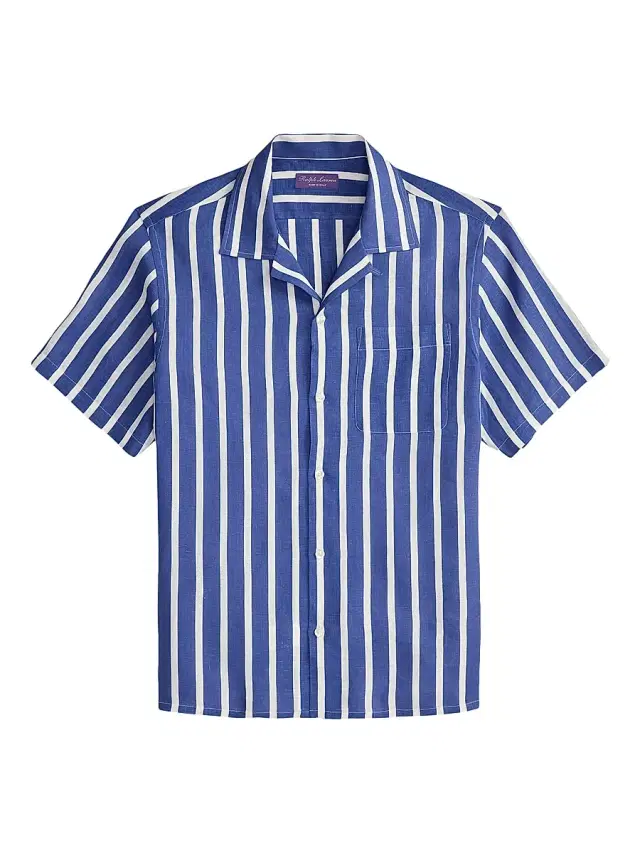 Men's Stripe Linen Camp Shirt - Printed Navy Stripe