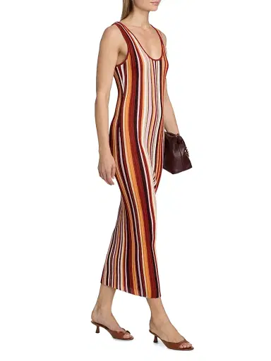 Ronny Kobo Women's Kerry Rib-Knit Striped Sheath Midi-Dress - Rust Multi | Thumbnail 2