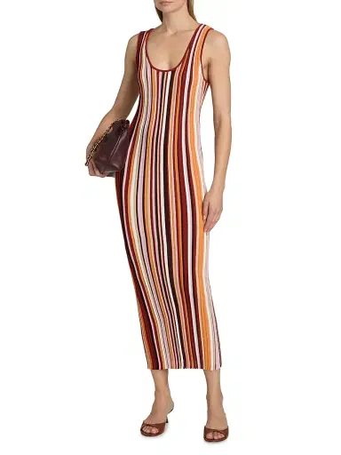 Ronny Kobo Women's Kerry Rib-Knit Striped Sheath Midi-Dress - Rust Multi | Thumbnail 3