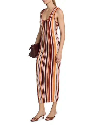 Ronny Kobo Women's Kerry Rib-Knit Striped Sheath Midi-Dress - Rust Multi | Thumbnail 4