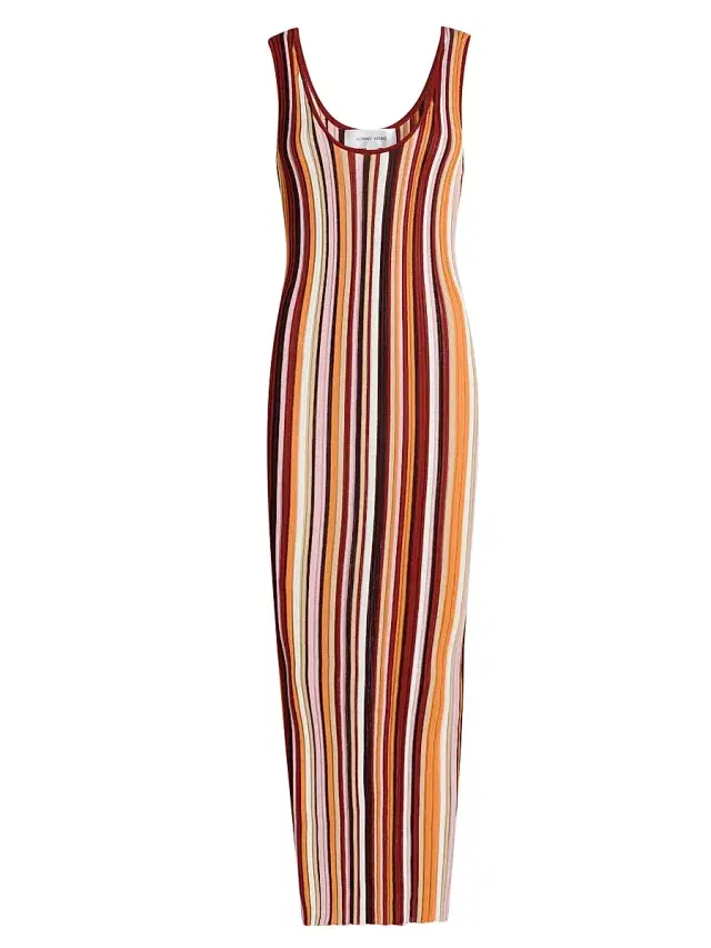 Ronny Kobo Women's Kerry Rib-Knit Striped Sheath Midi-Dress - Rust Multi