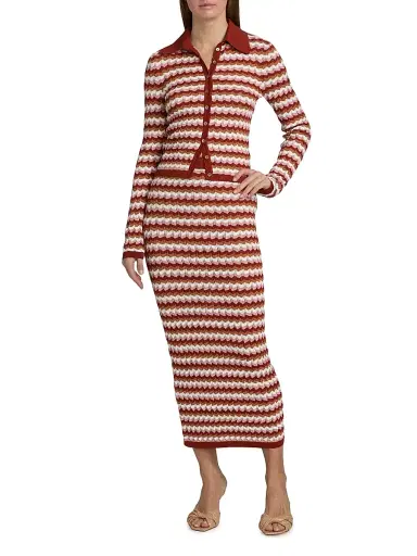 Ronny Kobo Women's Gavin Striped Knit Cardigan - Rust Combo | Thumbnail 2