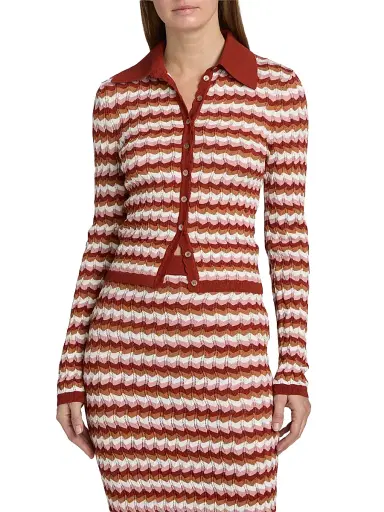 Ronny Kobo Women's Gavin Striped Knit Cardigan - Rust Combo | Thumbnail 3