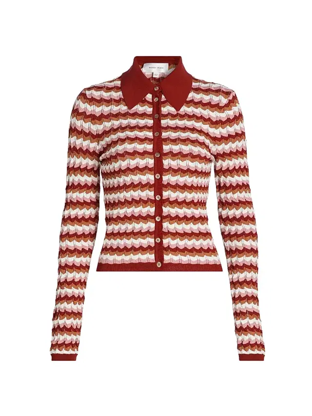 Ronny Kobo Women's Gavin Striped Knit Cardigan - Rust Combo