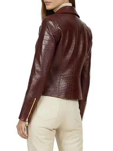 Gorski Women's Select Nappa Leather Croco Embossed Jacket - Burgundy - Size Large | Thumbnail 4