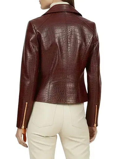 Gorski Women's Select Nappa Leather Croco Embossed Jacket - Burgundy - Size Large | Thumbnail 5