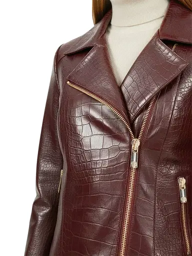 Gorski Women's Select Nappa Leather Croco Embossed Jacket - Burgundy - Size Large | Thumbnail 6