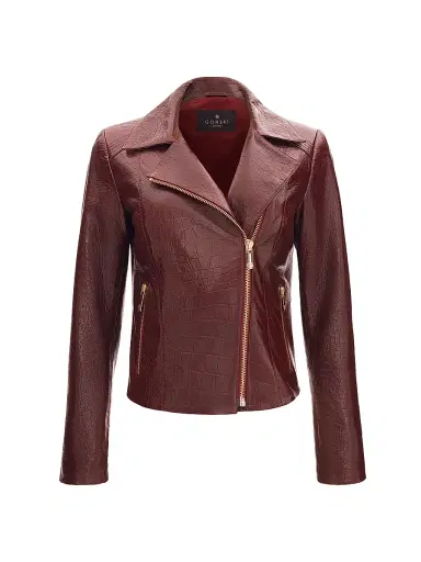 Gorski Women's Select Nappa Leather Croco Embossed Jacket - Burgundy - Size Large | Thumbnail 1
