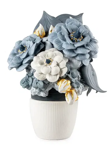 Lladro Vase With Flowers Porcelain Figurine - Blue | Thumbnail 1