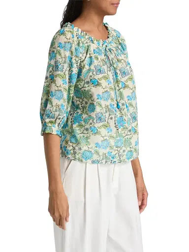 Ro's Garden Women's Havana Floral Cotton Top - Blue | Thumbnail 4 Ro's Garden Women's Havana Floral Cotton Top - Blue | Thumbnail 4