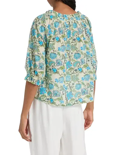 Ro's Garden Women's Havana Floral Cotton Top - Blue | Thumbnail 5 Ro's Garden Women's Havana Floral Cotton Top - Blue | Thumbnail 5