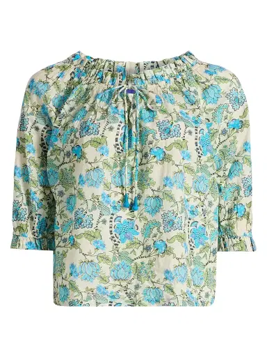 Ro's Garden Women's Havana Floral Cotton Top - Blue | Thumbnail 1 Ro's Garden Women's Havana Floral Cotton Top - Blue | Thumbnail 1