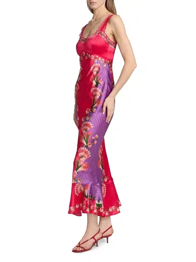 Saloni Women's Mimi Printed Silk Slip Dress - Feather Check - Size 6 | Thumbnail 3