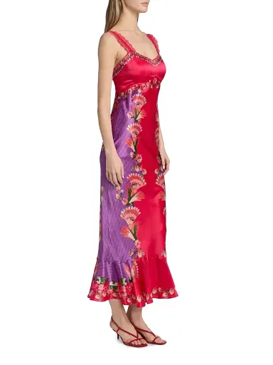Saloni Women's Mimi Printed Silk Slip Dress - Feather Check - Size 6 | Thumbnail 4