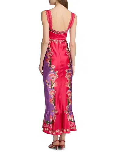 Saloni Women's Mimi Printed Silk Slip Dress - Feather Check - Size 6 | Thumbnail 5