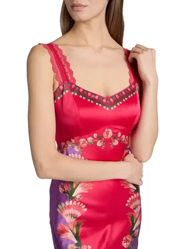 Saloni Women's Mimi Printed Silk Slip Dress - Feather Check - Size 6 | Thumbnail 6