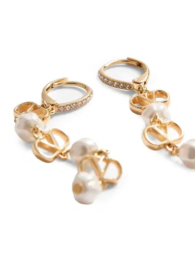 Valentino Garavani Women's VLogo Signature Earrings in Metal, Glass Beads, and Swarovski Crystals - Gold Multi | Thumbnail 3 Valentino Garavani Women's VLogo Signature Earrings in Metal, Glass Beads, and Swarovski Crystals - Gold Multi | Thumbnail 3