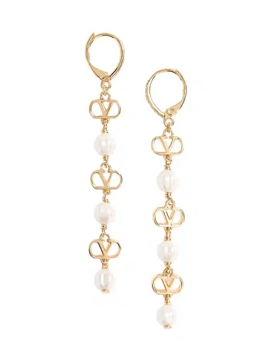 Valentino Garavani Women's VLogo Signature Earrings in Metal, Glass Beads, and Swarovski Crystals - Gold Multi | Thumbnail 1 Valentino Garavani Women's VLogo Signature Earrings in Metal, Glass Beads, and Swarovski Crystals - Gold Multi | Thumbnail 1