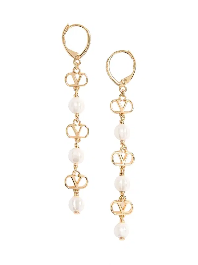 Women's VLogo Signature Earrings in Metal, Glass Beads, and Swarovski Crystals - Gold Multi