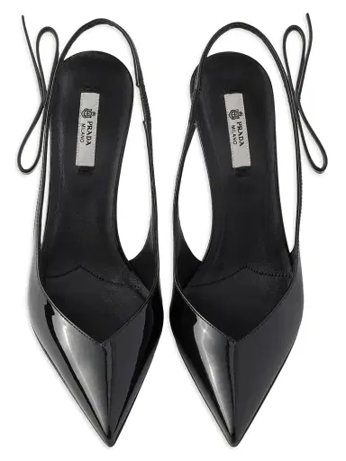 Prada Women's Patent Leather Slingback Pumps - Black | Thumbnail 2