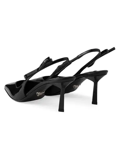 Prada Women's Patent Leather Slingback Pumps - Black | Thumbnail 3