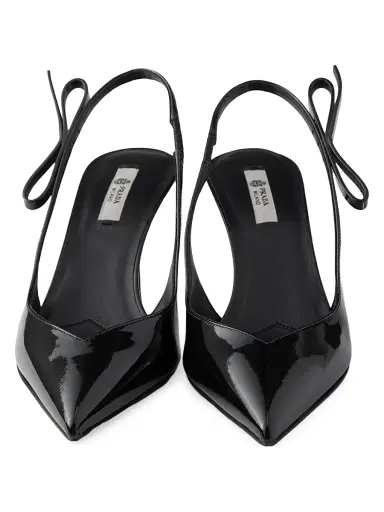 Prada Women's Patent Leather Slingback Pumps - Black | Thumbnail 4