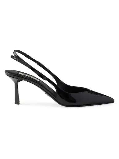 Prada Women's Patent Leather Slingback Pumps - Black | Thumbnail 1