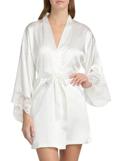 In Bloom Women's Lorena Lace-Trim Satin Robe - Ivory - Size XL | Thumbnail 3 In Bloom Women's Lorena Lace-Trim Satin Robe - Ivory - Size XL | Thumbnail 3